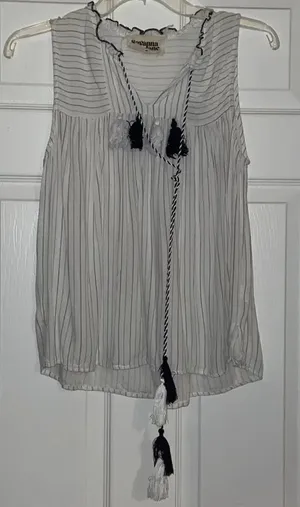Anthropologie Savannah Jane White and Navy Striped Sleeveless Top thumbnail 1