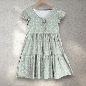 See You Monday Floral Tiered Dress Women's M Green Cottage Bloomcore Coquette thumbnail 3