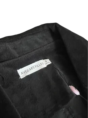 Avec Les Filles Women’s Black Corduroy Button Front Short Sleeve Midi Dress Sz 6 thumbnail 4