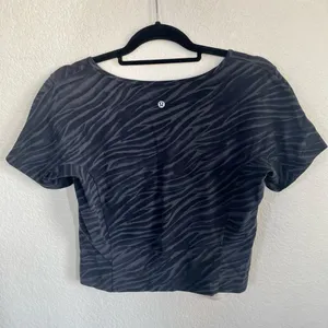LuLu Lemon active wear black and grey zebra striped top thumbnail 2