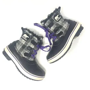 Sorel Tivoli II Leather Plaid Lace-Up Snow Boots‎ Black Gray Purple Size US 5 thumbnail 1