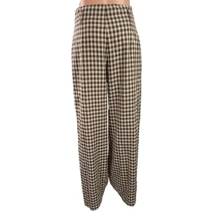 12Th Tribe Women's Brown Gingham Check Wide Leg Baggy Trousers Pants Size S thumbnail 3