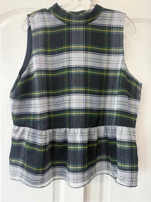 J. Crew Green and Black Plaid Peplum Tank thumbnail 3