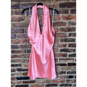 NWT Lulu's Zimri Light Pink Satin Halter Mini Dress Women's Size Small thumbnail 3