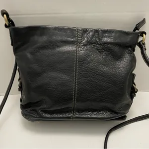 Vintage Fossil Purse Crossbody Pebbled Leather Lightweight Embossed Logo Black thumbnail 6
