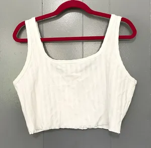 NEW Aerie Offline White Ribbed OG Groove Lettuce Hem Crop Top XL thumbnail 1