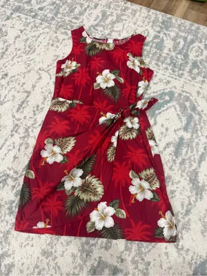 Vintage Pacific Legend Hawaiian Wrap Dress Red Floral 100% Cotton Large thumbnail 3