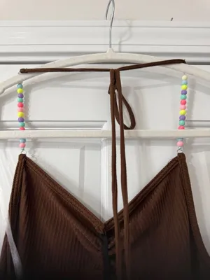 Just Polly Womans Sz Medium Brown Beaded Ribbed Thong Bodysuit Top Retro New thumbnail 9