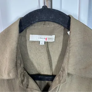 Vince olive green button front‎ tie front asymmetric hemline shirtdress size xs thumbnail 5