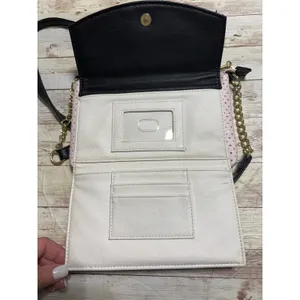 Betsey Johnson Crossbody Bag Perforated Hearts Black White Pink Gold Chain thumbnail 3