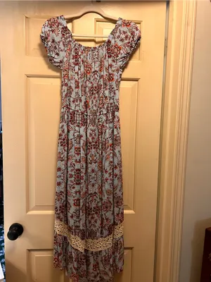 American Rag Light Blue Floral Maxi Dress with Rust Accents thumbnail 8