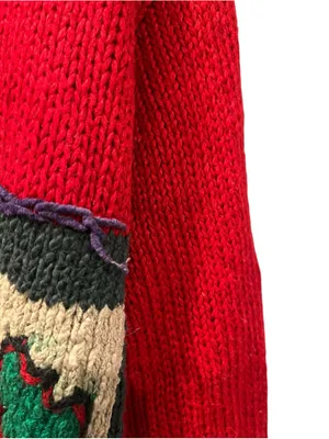 VTG Counterparts Hand Knit Bird Novelty Sweater Red Patchwork Folk Art Cotton M thumbnail 6