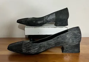 Proxy‎ Suede Leather Heels Women 8 Square Toe Patchwork Zebra Snake Black thumbnail 1
