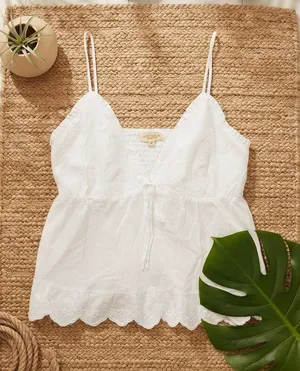 REBELLION Again White Eyelet Embroidered Babydoll Cami Top | Size M thumbnail 1