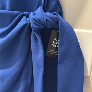 Blue Ribbed Tie Front Sheath Dress for Cocktail thumbnail 2