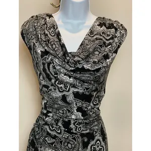 JBS Paisley Sequin Bodycon Dress Size M Black White Scoop Neck NWT Made in USA thumbnail 9