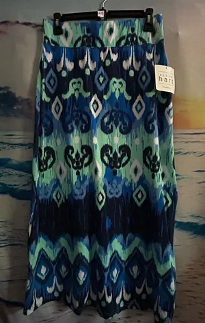 KEREN Hart Women’s Blue & Green Ikat Print Maxi Skirt SM NWT thumbnail 1