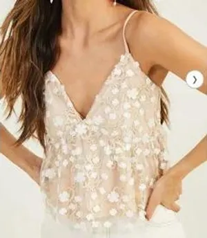 Altar'd State Camisole Floral Embroidered Peplum Women's XS Cream Natural New thumbnail 1