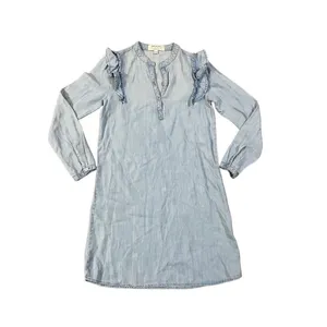 Anthropologie‎ Cloth & Stone Blue Denim Chambray Ruffle Shirt Dress XS thumbnail 2