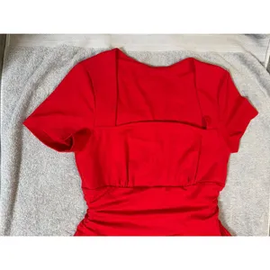 NWT OYS Size Medium Red Square Neck Mini Dress Shirt‎ Sleeve Formal Fit Flare thumbnail 4