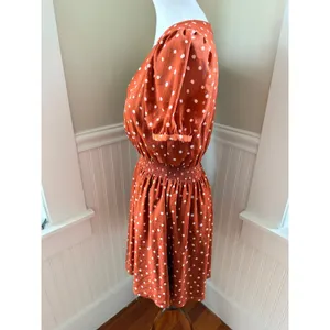 Madewell Smocked-Waist Mini Dress Polka Dots Burnt‎ Clay Puff Sleeve XS thumbnail 10