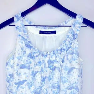 Zara Basic Blue and White Sleeveless Floral Dress‎ Size M thumbnail 3