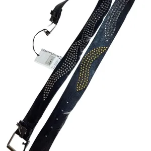 Blue Elegance Black Leather Studded Stone Belt NEW thumbnail 3