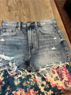 pistola medium blue distressed frayed denim shorts thumbnail 5
