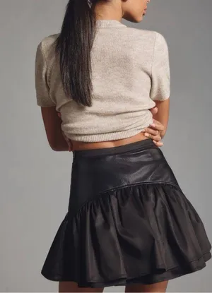 Anthropologie Avec Les Filles Faux-Leather Ruffled Mini Skirt, Size 10 thumbnail 5