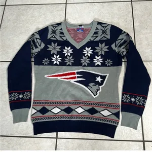 NFL V-Neck New England patriots fair isle sweater Sweater Blue and Gray small thumbnail 5