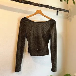 Lulus Olive Green Sparkle Low Back Long Sleeve Top Size XS NEW With Tags thumbnail 9
