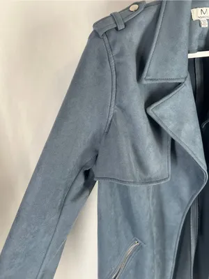Magaschoni Dusty Blue Faux Suede Open Front Moto Jacket XL thumbnail 5