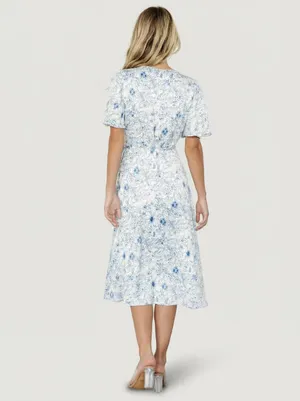NWT Baltic Born Amelie Midi Wrap Dress Floral Blue and White Print Flowy thumbnail 3