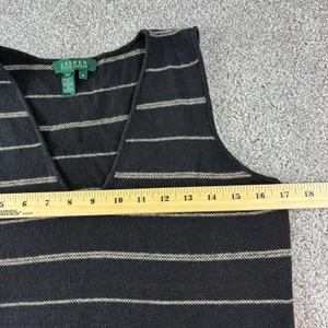 Lauren Ralph Lauren‎ Womens Black Beige Striped Linen Blend V-Neck Shift Dress M thumbnail 4
