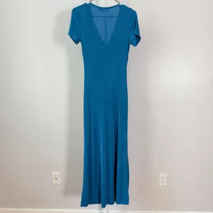 Morning Mist sz 10‎ Blue Button Front Maxi Dress Short Sleeve Fairy Feminine thumbnail 6