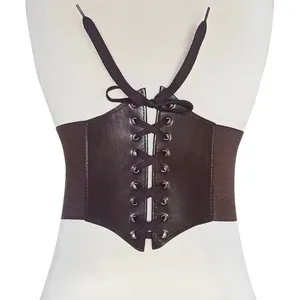 Vintage Style Brown Faux Leather Lace Up‎ Elastic Girdle Casual Wide Waistband thumbnail 8