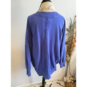 Aerie Self Care Club‎ Blue Oversized Sweatshirt Womens Medium Exposed Seam Crew thumbnail 3