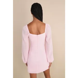 NWT Lulus Flirtatious Designs Light Pink Chiffon Balloon Sleeve Mini Dress Sz S thumbnail 6