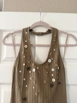 BNWT Zara Olive Green Brown Button Rib Halter Top  thumbnail 8