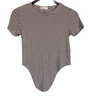 Ginger G Striped Front Tie Ribbed Tee M thumbnail 1