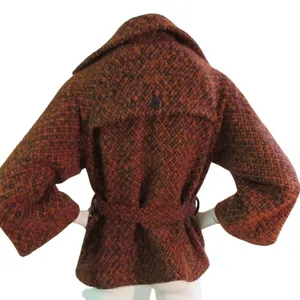 Hazel wool blend pea coat orange & black size S thumbnail 2