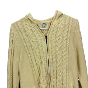 LL Bean Yellow Double L Mixed Cable Full Zip Hoodie Pockets Cotton Sweater SMALL thumbnail 4