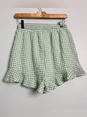 Allie Rose|Green Gingham Ruffle Drawstring Shorts sz small thumbnail 2