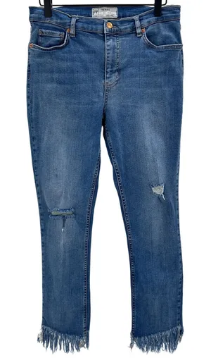 Free People‎ Women's Blue Denim Distressed Frayed Fringe Hem Jeans Size 30 thumbnail 1