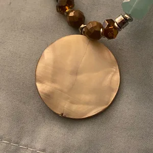14” To 18” Necklace Round Pearlescent Pendant Beaded Chain Blue Brown Red Boho thumbnail 5