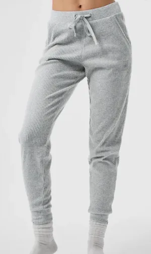 Alo Yoga Muse Ribbed Jogger Pants Women XS Gray thumbnail 1