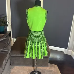 Women’s Casual Short Green Sleeveless Dress Flared Pleated Skirt Size L *READ thumbnail 4