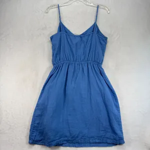 J.Crew Linen Blend Sun Dress‎ Adjustable Straps Blue Casual Summer Medium thumbnail 9