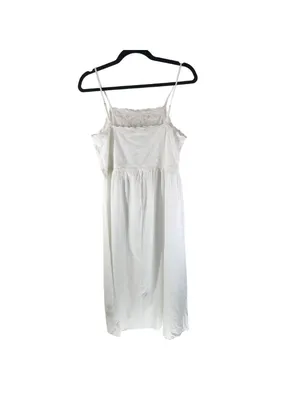 H&M Dress Embroidered Cotton Square Neck A Line Midi White XS thumbnail 3