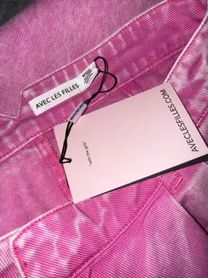 NWT AVEC LES FILLES High Waist Wide Leg Jeans Bubble Gum Pink pleated SZ-31 thumbnail 5
